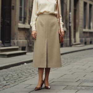 NWT Vintage PIERRE CARDIN Paris Beige Slit Midi Skirt Size 8 (FR 42) late-1970s